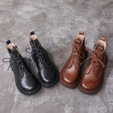 Women Winter Genuine Leather Ankle Lace Up Boots