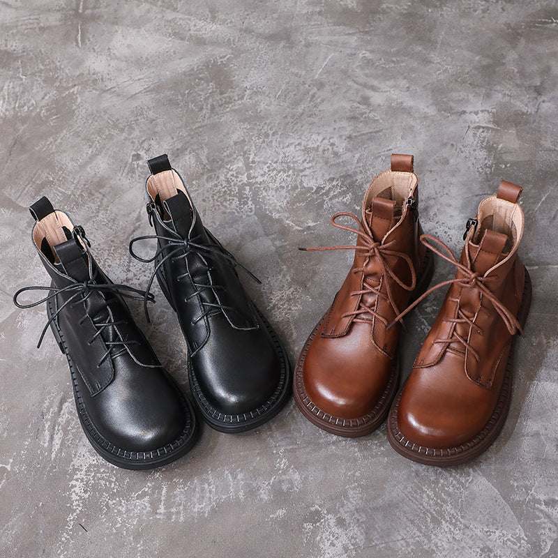 Women Winter Genuine Leather Ankle Lace Up Boots