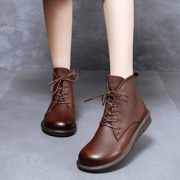 Women'S Genuine Leather Ankle Boots Flat Short Boots