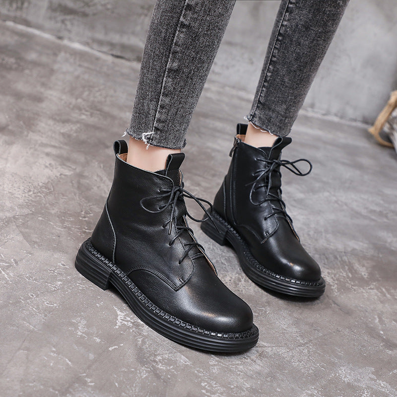 Women Winter Genuine Leather Ankle Lace Up Boots