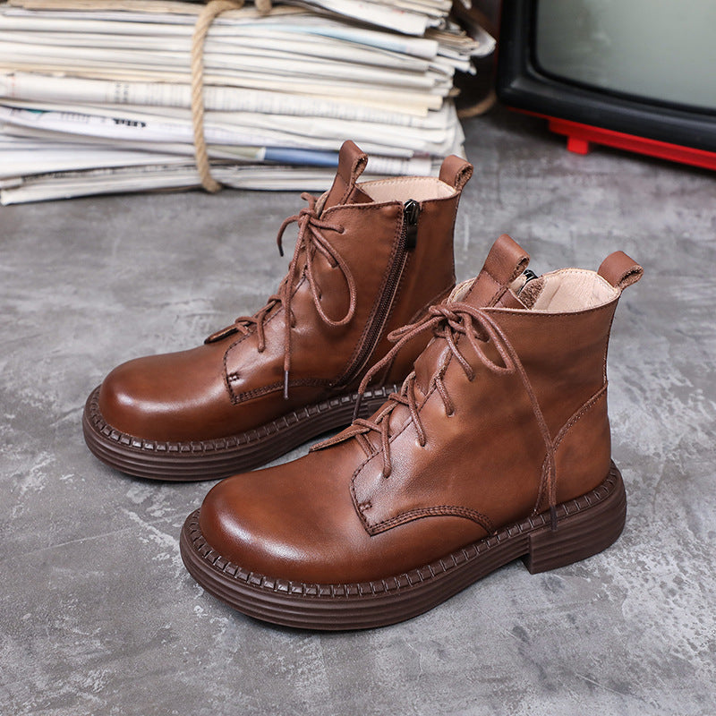 Women Winter Genuine Leather Ankle Lace Up Boots