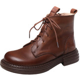 Women Winter Genuine Leather Ankle Lace Up Boots