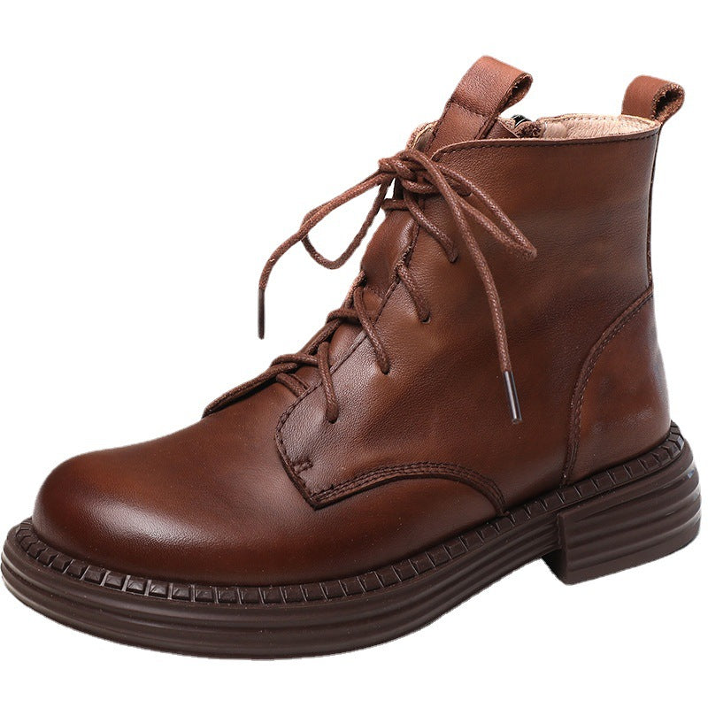 Women Winter Genuine Leather Ankle Lace Up Boots