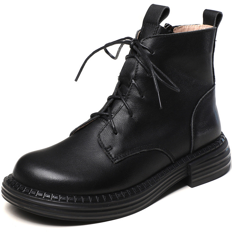 Women Winter Genuine Leather Ankle Lace Up Boots