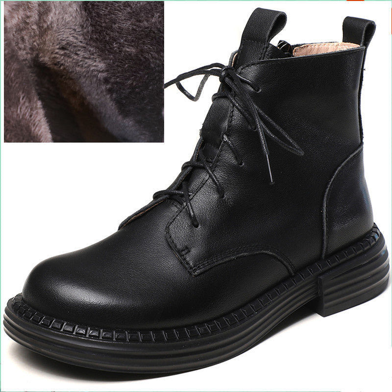 Women Winter Genuine Leather Ankle Lace Up Boots