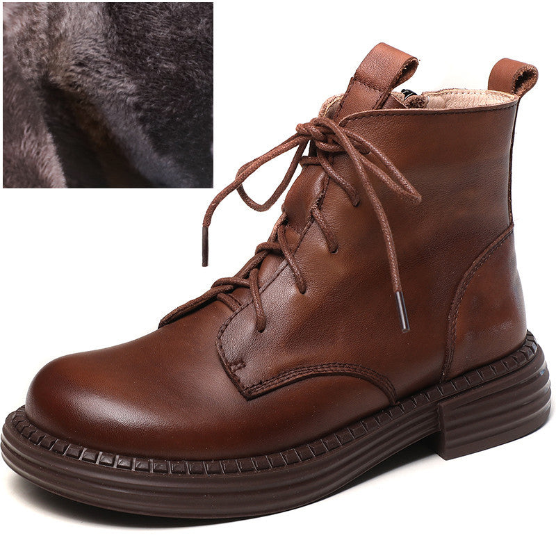 Women Winter Genuine Leather Ankle Lace Up Boots