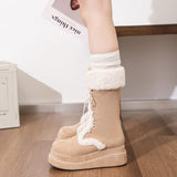 Vintage Retro Tan Suede Winter Snow Platform Boots