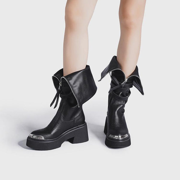 Women's Punk Style Combat Platform Front Zipper Boots