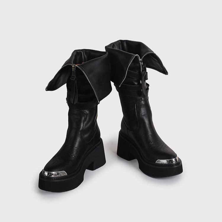Women's Punk Style Combat Platform Front Zipper Boots