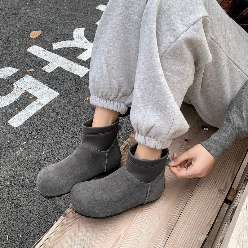 Women’s Cow Suede Ankle Boots – Casual Flat Comfortable Style