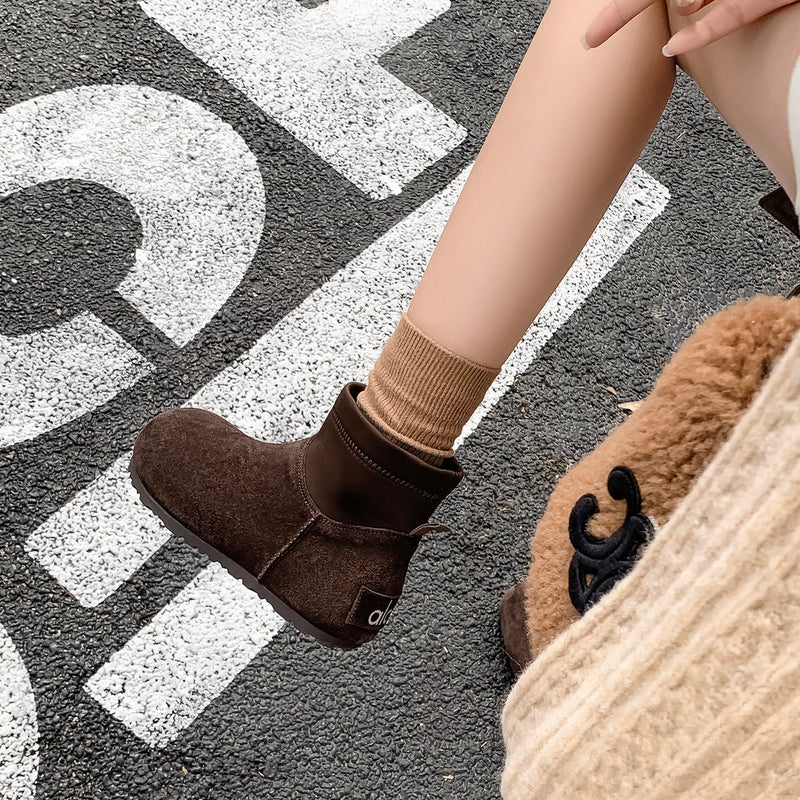 Women’s Cow Suede Ankle Boots – Casual Flat Comfortable Style
