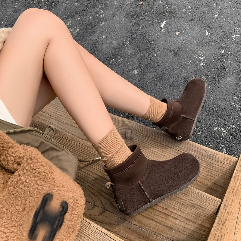 Women’s Cow Suede Ankle Boots – Casual Flat Comfortable Style