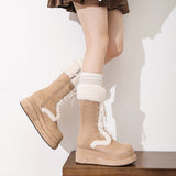 Vintage Retro Tan Suede Winter Snow Platform Boots