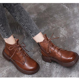 Women Winter Genuine Leather Ankle Lace Up Boots