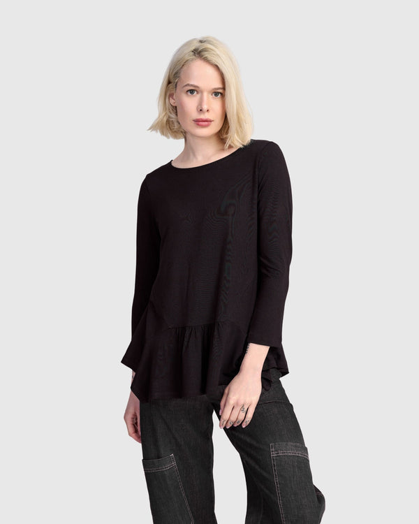 Addison 3/4 Sleeve Flouncy Tee, Black
