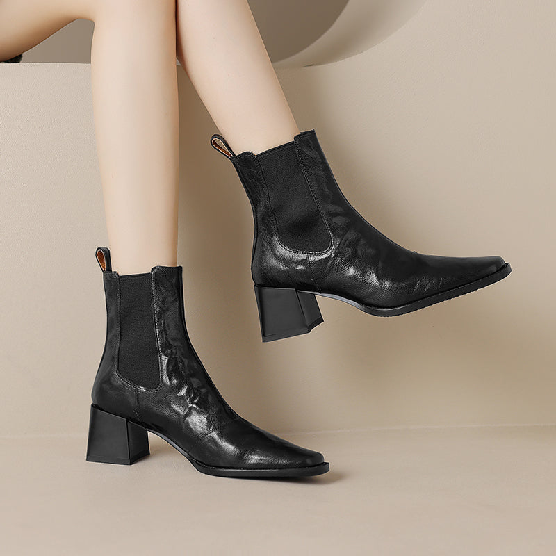 Womens Leather Heeled Chelsea Boot