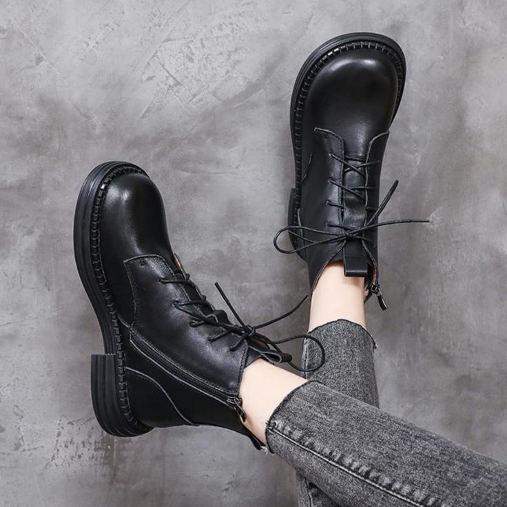 Women Winter Genuine Leather Ankle Lace Up Boots