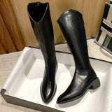 Womens Knee High Boots Pointed Toe Solid Color Back Zipper Comfortable Boots