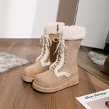 Vintage Retro Tan Suede Winter Snow Platform Boots