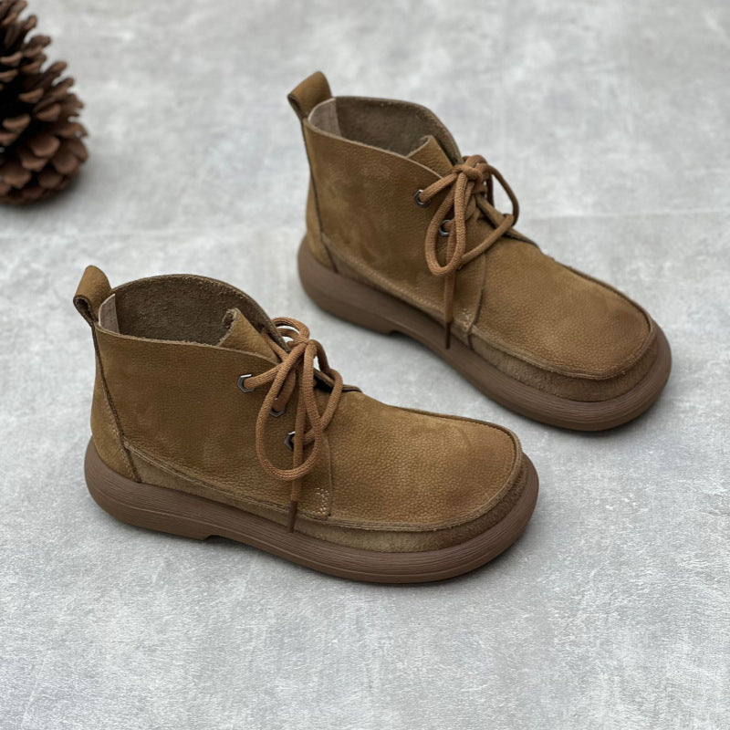 Women Handmade Retro Leather High-topLace-up Casual Shoes