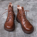 Women Winter Genuine Leather Ankle Lace Up Boots