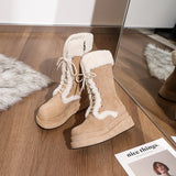 Vintage Retro Tan Suede Winter Snow Platform Boots