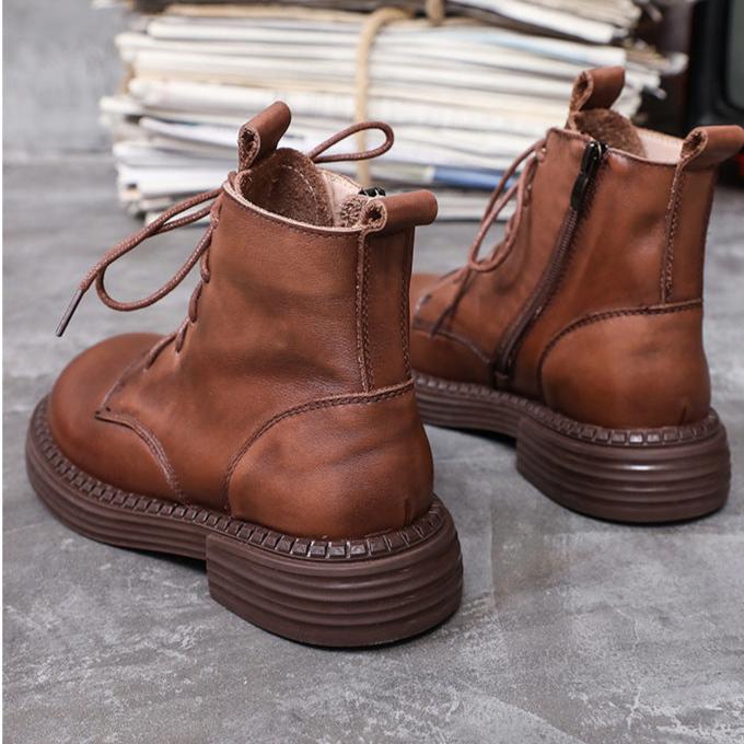 Women Winter Genuine Leather Ankle Lace Up Boots