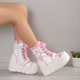 Sweet Lolita Platform Mid Calf Motorcycle Boots