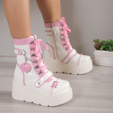 Sweet Lolita Platform Mid Calf Motorcycle Boots