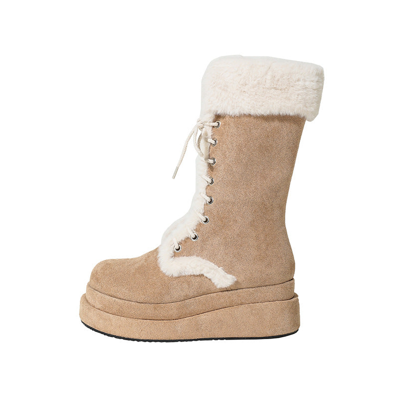 Vintage Retro Tan Suede Winter Snow Platform Boots