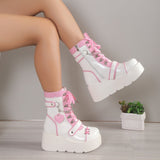 Sweet Lolita Platform Mid Calf Motorcycle Boots