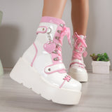 Sweet Lolita Platform Mid Calf Motorcycle Boots