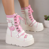 Sweet Lolita Platform Mid Calf Motorcycle Boots
