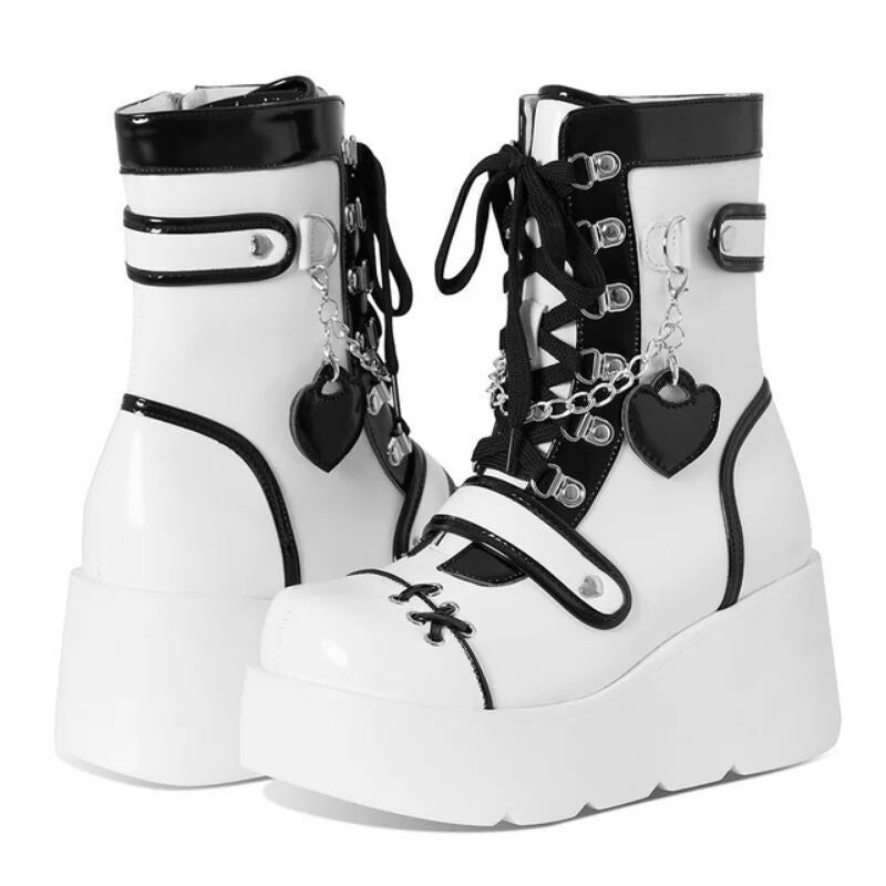 Sweet Lolita Platform Mid Calf Motorcycle Boots