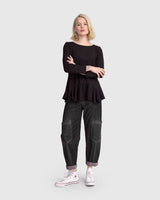 Addison 3/4 Sleeve Flouncy Tee, Black