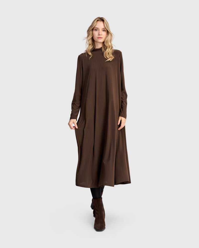 Essential Slinky A-line Dress, Sepia