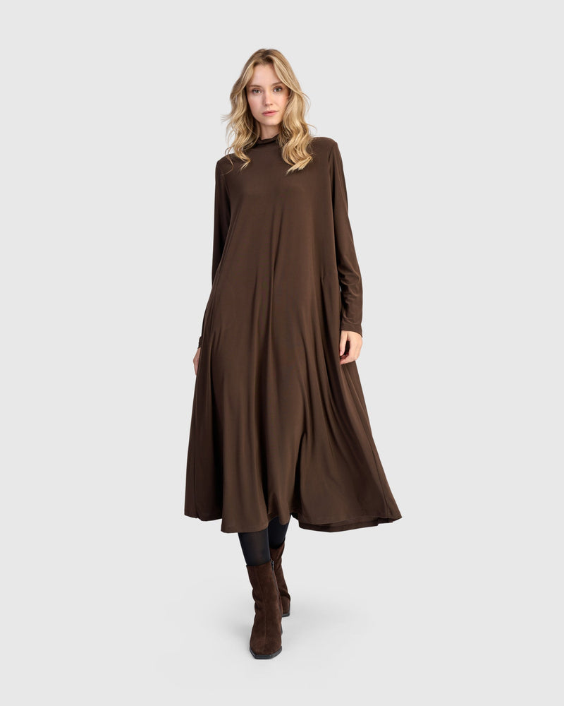 Essential Slinky A-line Dress, Sepia