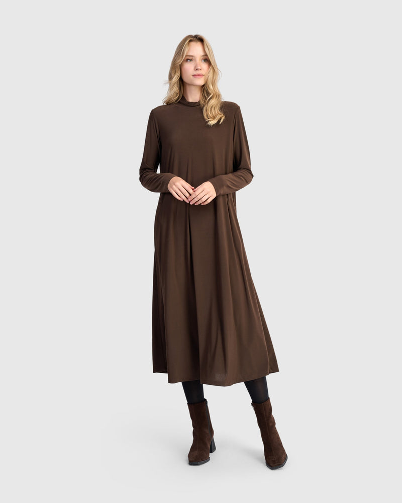 Essential Slinky A-line Dress, Sepia