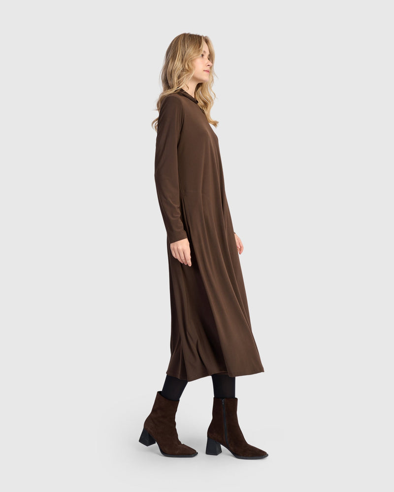 Essential Slinky A-line Dress, Sepia
