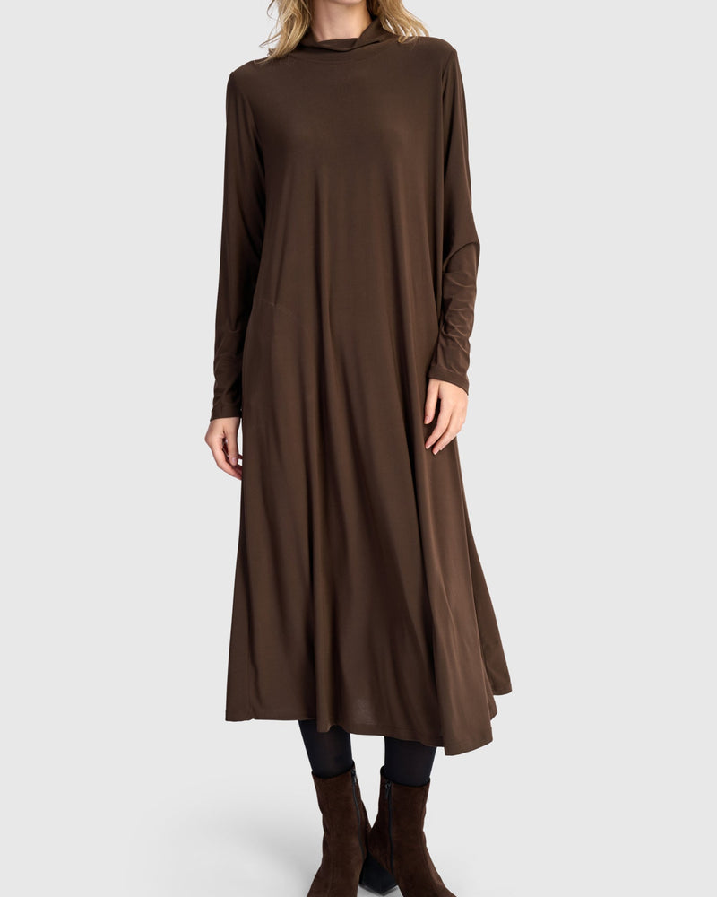 Essential Slinky A-line Dress, Sepia