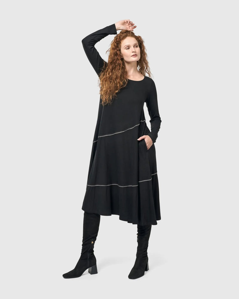 Nightingale Pullover Midi Dress, Black