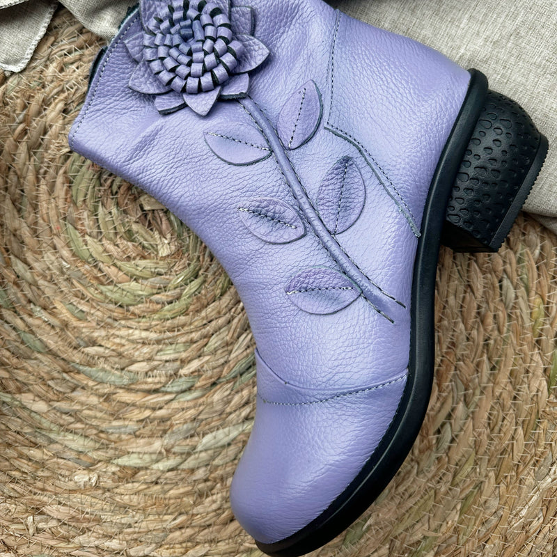 Women's Casual Leather Ankle Boots Oxford Boots Block Heel Zipper Shoes