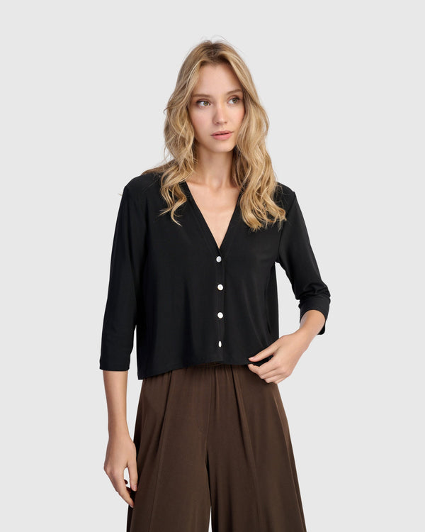 Essential Slinky Cropped Cardigan, Black