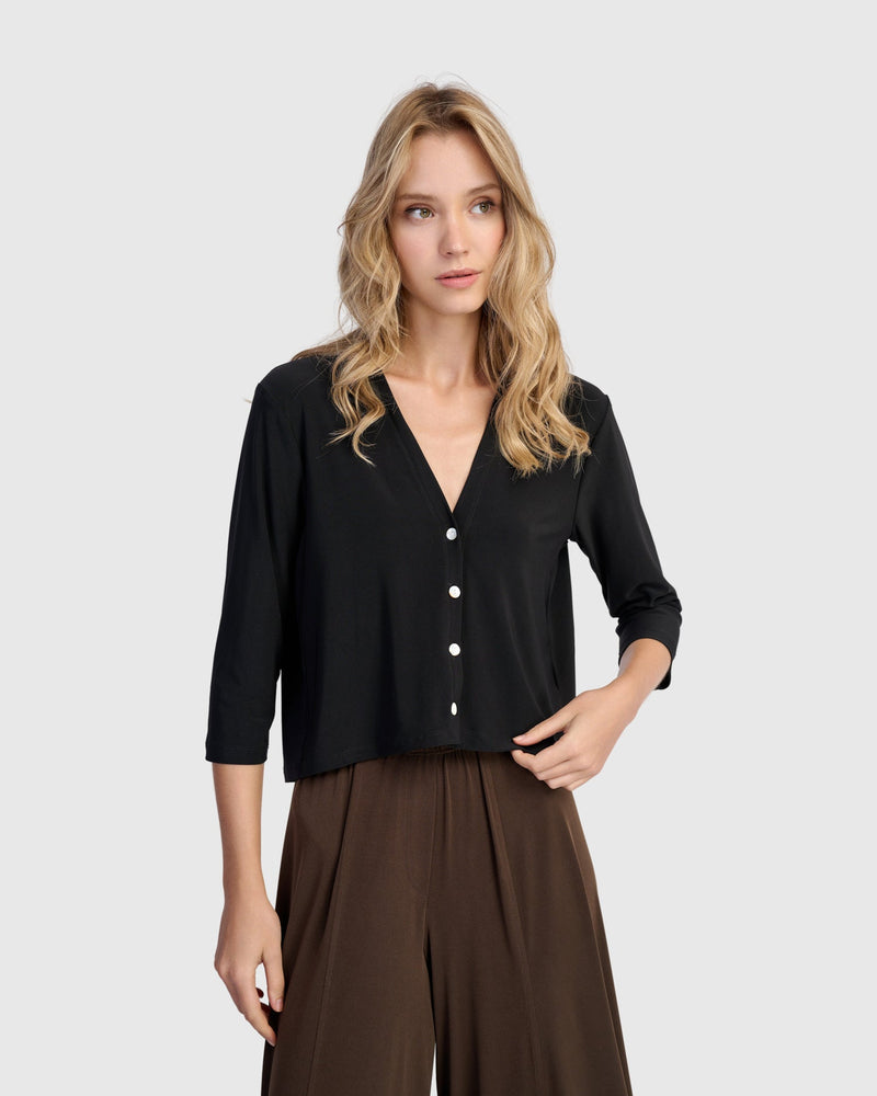 Essential Slinky Cropped Cardigan, Black