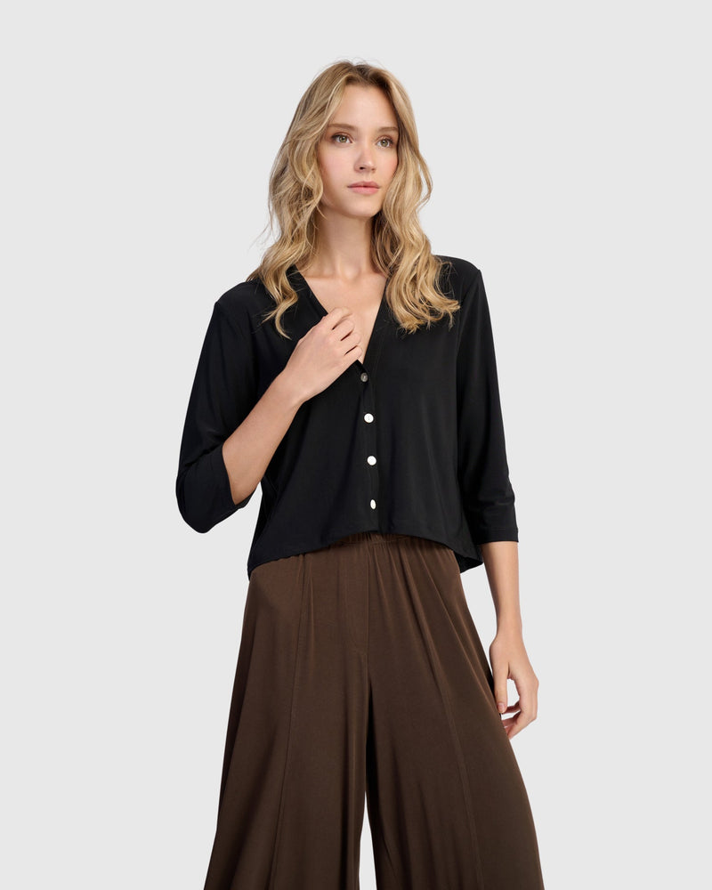 Essential Slinky Cropped Cardigan, Black