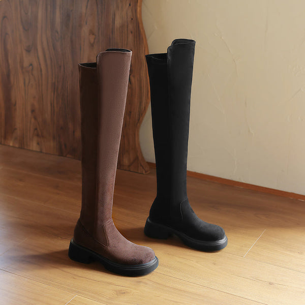 Women Thigh High Boots Faux Suede Over the Knee Stretch Boots