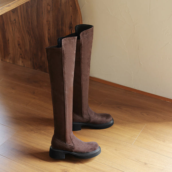 Women Thigh High Boots Faux Suede Over the Knee Stretch Boots
