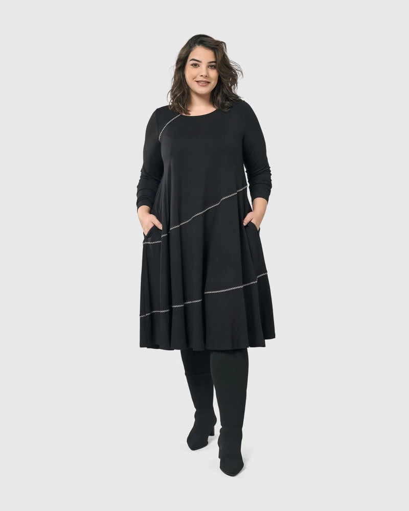 Nightingale Pullover Midi Dress, Black