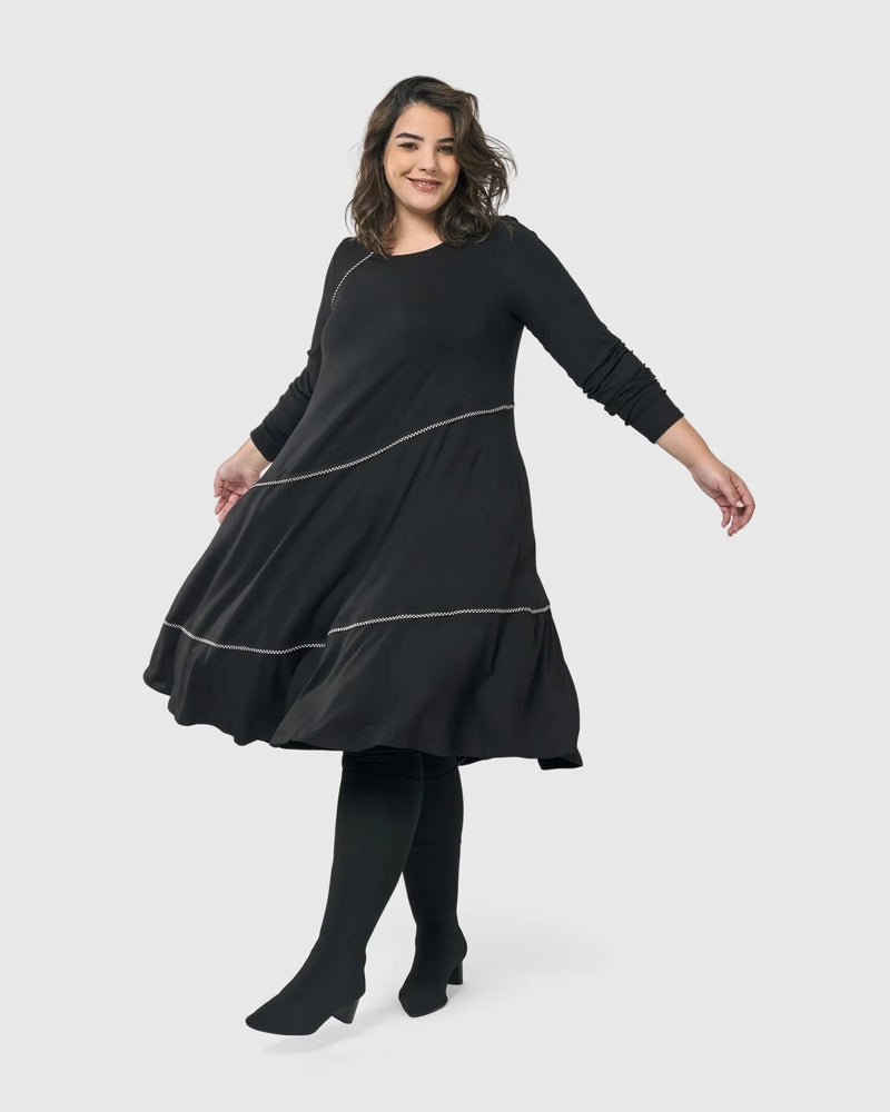 Nightingale Pullover Midi Dress, Black