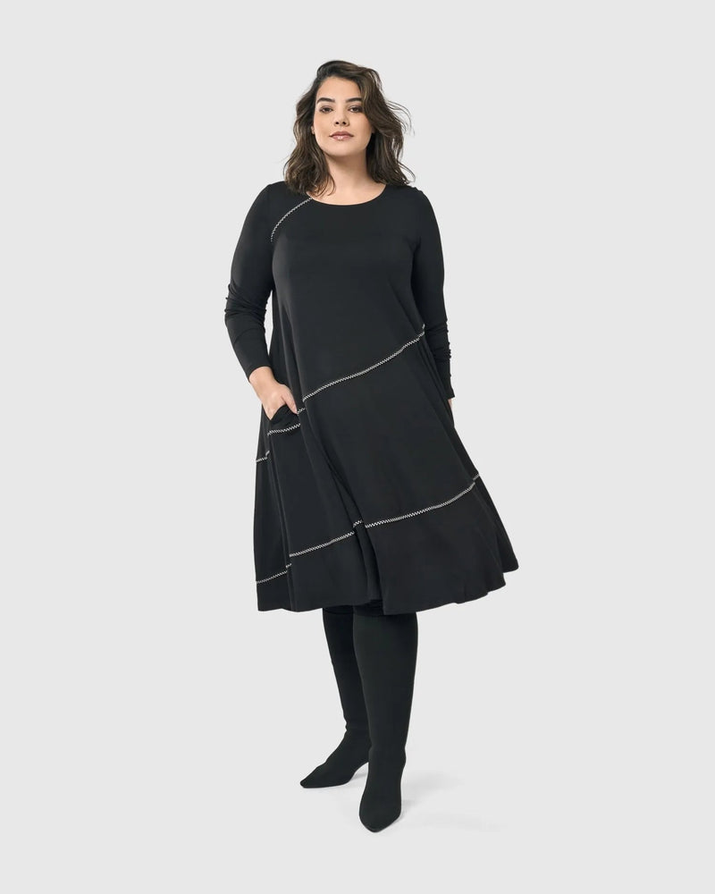Nightingale Pullover Midi Dress, Black
